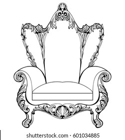 Exquisite Fabulous Imperial Baroque armchair engraved. Vector French Luxury rich intricate ornamented structure. Victorian Royal Style decoration