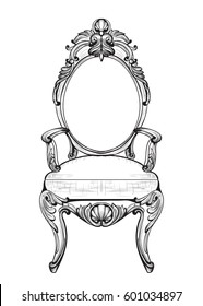 Exquisite Fabulous Imperial Baroque chairs in luxurious fabric ornament. Vector French Luxury rich intricate structure. Victorian Royal Style decoration