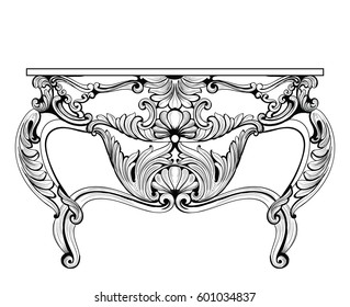 Exquisite Fabulous Imperial Baroque chest table with drawers. Vector French Luxury rich intricate ornamented structure. Victorian Royal Style decor