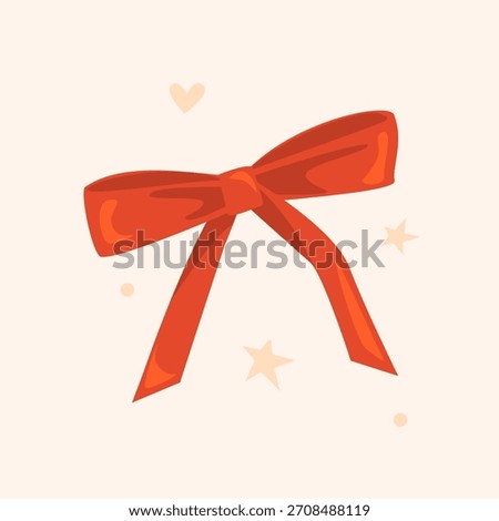 Exquisite festive simple bow in rich bright red colours. Perfect for Christmas packaging design, cards, Valentine's Day and other holidays