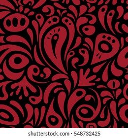 Exquisite floral baroque template in red colors. Vector damask seamless pattern. Classical luxury old fashioned damask ornament, royal victorian seamless texture for wallpapers, textile, wrapping.