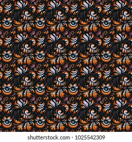 Exquisite floral baroque template. Vector damask seamless pattern element in orange, gray and brown colors. Classical luxury damask ornament, royal victorian seamless texture for textile and wrapping.