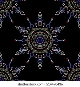 Exquisite floral baroque template. Vector damask seamless pattern in blue, pink colors. Classical luxury old fashioned damask ornament, royal victorian seamless texture for fabric, textile, wrapping.