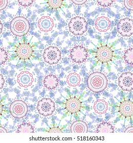 Exquisite floral baroque template. Vector damask seamless pattern element in blue, violet and green colors. Royal victorian pattern for textile, fabric. Classical luxury old fashioned damask ornament.