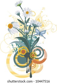 Exquisite floral design with a bunch of flowers and grunge details, vector illustration series.