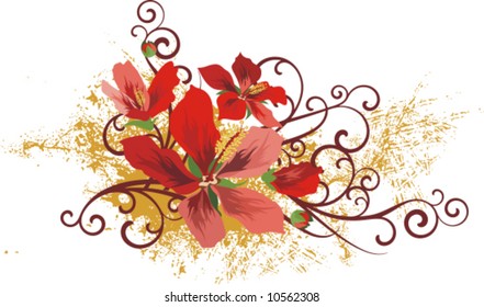 Exquisite floral design with a bunch of flowers and ornamental details, vector illustration series.
