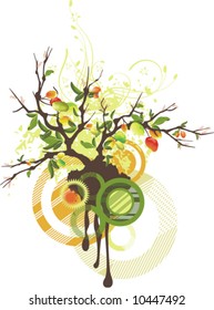 Exquisite floral design with a tree and grunge details, vector illustration series.