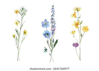 Exquisite floral illustration featuring bluebell, mixed bouquet. A vibrant and delicate botanical artwork, ideal for decor, nature lovers, and artistic projects seeking elegance and charm.