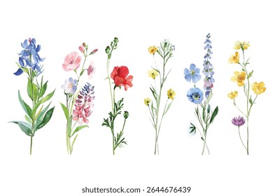 Exquisite floral illustration featuring bluebell, mixed bouquet. A vibrant and delicate botanical artwork, ideal for decor, nature lovers, and artistic projects seeking elegance and charm.