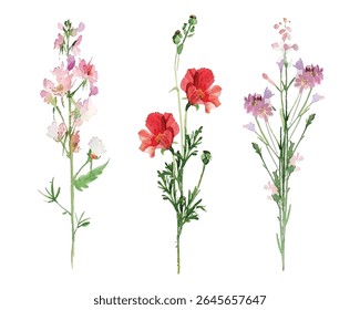 Ilustração floral requintada com bluebell, bouquet misto. Uma obra de arte botânica vibrante e delicada, ideal para decoração, amantes da natureza e projetos artísticos que buscam elegância e charme.