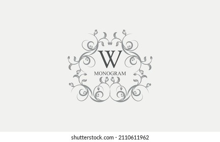 Exquisite floral logo with elegant letter W. Business sign, identity monogram for restaurant, boutique, hotel, heraldic, jewelry