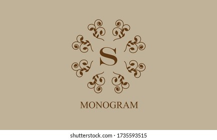 Exquisite floral monogram with the letter A for postcards, invitations, menus, labels. Graphic page design, logo, boutique, cafe, hotel.