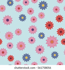 Exquisite floral ornament with random flowers. For fabric, wrapping paper, wallpaper, design and interior. Vector background.