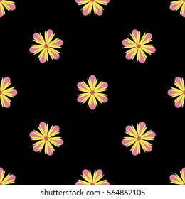 Exquisite floral ornament with random flowers. For fabric, wrapping paper, wallpaper, design and interior. Vector background.