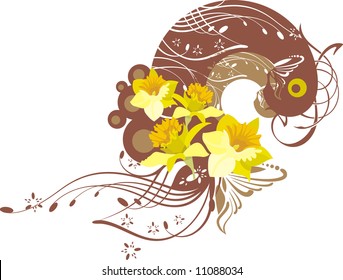 Exquisite floral ornamental design witg daffodils, vector illustration series.