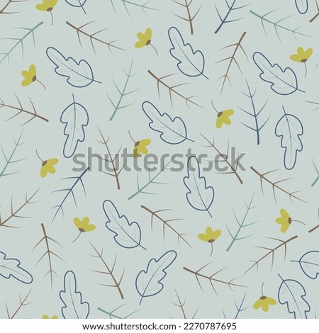 Exquisite floral seamless pattern. Aesthetic surface pattern of bunch of scandi flowers, leaves and branches. Allover flowery texture. Dainty tileable floral arrangement. Repeat textured background.