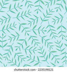 Exquisite floral seamless surface greenery pattern. Aesthetic ornamental tree branches. Allover print multicolor foliate arrangement. Dainty foliage repeating texture with mint color background.