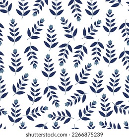 Exquisite floral seamless surface pattern design of aesthetic ornamental brunches of leaves. Modern dainty foliage tile. Allover printed repeating textured background.