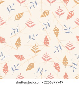 Exquisite floral seamless surface pattern tile of aesthetic ornamental bunch of dry branches and leaves. Modern dainty foliage tile. Adorned composite overlay repeating textured background.