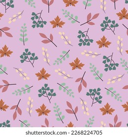 Exquisite floral seamless surface pattern. Aesthetic bunch of branches of leaves. Allover dainty multicolor foliate arrangement. Foliage repeating textured background.