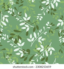 Exquisite floral seamless surface pattern tile. Aesthetic ornamental branches of green leaves. Modern dainty foliage design. Adorned composite overlay repeating textured background.