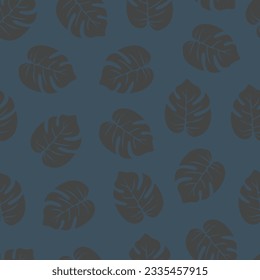 Exquisite floral seamless surface pattern. Aesthetic monochromatic design of tropical monstera leaves. Allover printed foliage textured background. Whimsical arrangement of Hawaiian floral motifs.