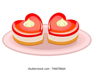 Exquisite food. A cake in the shape of a heart. Suitable for Valentine's Day, Valentine's Day. Vector illustration.