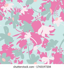 Exquisite garden flowers in bloom. Hand drawn bunch of tulip heads. Bright floral seamless pattern. Vintage botanical graphic illustration. Textile and fabric usage, fashion design.