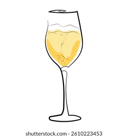 An exquisite glass of champagne in a minimalist line art style with a sophisticated yellow background, creating a warm holiday atmosphere