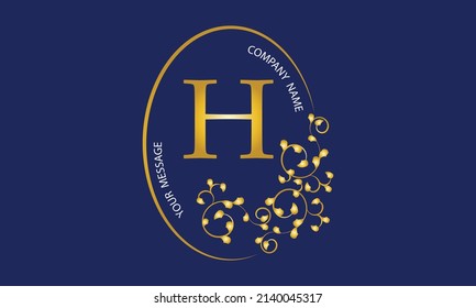 Exquisite Goldmonogramm, Logo, Einladung, Grußkarte, Geschäftszeichen oder jede erwünschte Idee auf dunklem Hintergrund mit dem Buchstaben H in der Mitte.