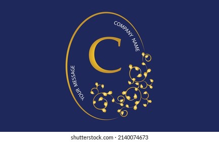 Exquisite gold monogram, logo, invitation, greeting card, business sign or any desired idea on a dark background with the letter C in the center.