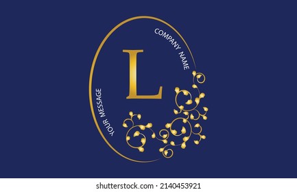 Exquisito monograma de oro, logotipo, invitación, tarjeta de saludo, signo comercial o cualquier idea deseada sobre un fondo oscuro con la letra L en el centro.