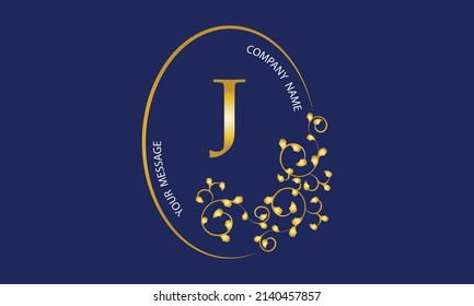 Exquisito monograma de oro, logotipo, invitación, tarjeta de saludo, signo comercial o cualquier idea deseada sobre un fondo oscuro con la letra J en el centro.