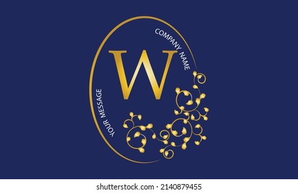 Exquisito monograma de oro, logotipo, invitación, tarjeta de saludo, signo comercial o cualquier idea deseada sobre un fondo oscuro con la letra W en el centro.