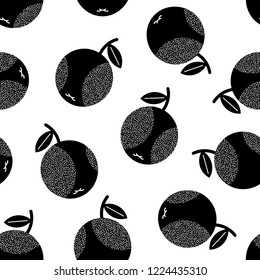 Exquisite, graphical, engraving style, hand drawn apples silhouettes. seamless pattern, print. Black shapes with white texture.