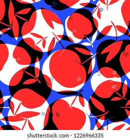 Exquisite hand drawn apples silhouettes seamless pattern. With overlay effect, style.