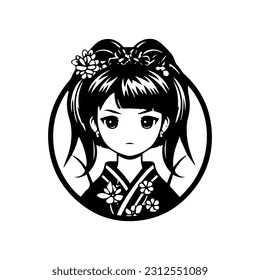 Exquisite hand drawn logo design illustration featuring a captivating Japanese geisha girl, radiating elegance and grace.