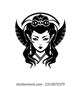 Exquisite hand drawn logo design illustration featuring a captivating Japanese geisha girl, radiating elegance and grace.