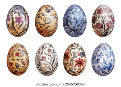 Exquisite hand-painted Easter eggs adorned with intricate floral designs. Perfect for festive decor, crafts, and unique gifts. 