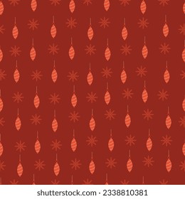 Exquisite holly jolly Christmas seamless pattern. Aesthetic whimsical arrangements of merry Xmas motifs. Baubles and snowflakes. Allover print Christmassy repeat texture background.