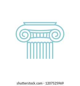Exquisite icon of antique greek, italian column. Architectural part. Blue linear silhouette.