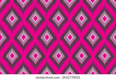 ้็้็้Handcrafted, exquisite Ikat paintings with an ethnic motif. Abstract pink backdrop art of ethnic origin. Traditional needlework. Aztec geometric ornament print art.