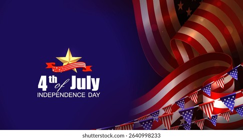 Exquisite illustration with elements of wavy American flag