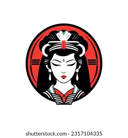 Exquisite Japanese geisha girl illustration with hand-drawn details for captivating logo designs that evoke elegance and grace