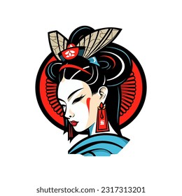 Exquisite Japanese geisha girl illustration with hand-drawn details for captivating logo designs that evoke elegance and grace