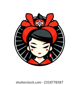 Exquisite Japanese geisha girl illustration with hand-drawn details for captivating logo designs that evoke elegance and grace