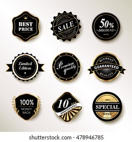 Exquisite labels set, black labels with golden frame