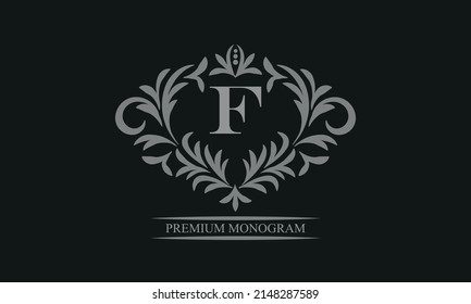 Exquisite logo design with letter F. Sign template for restaurant, royalty, boutique, cafe, hotel, heraldic, jewelry, fashion.