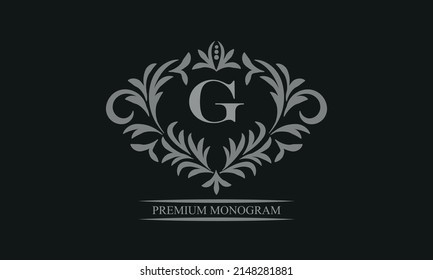 Exquisito diseño de logotipo con letra G. Firma plantilla para restaurante, realeza, boutique, café, hotel, heráldico, joyería, moda.