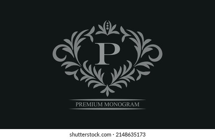 Exquisite logo design with letter P. Sign template for restaurant, royalty, boutique, cafe, hotel, heraldic, jewelry, fashion.
